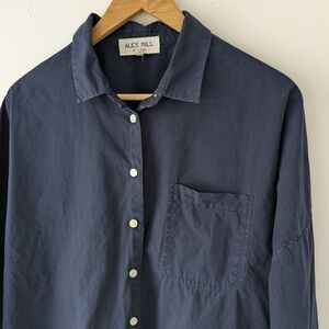 Alex Mill "Wash and Go" Long Sleeve Button Down Cotton Shirt - Navy Blue - Large
